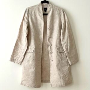Eileen Fisher Natural Linen Floral Embroidered Long Duster Button Blazer Size xl